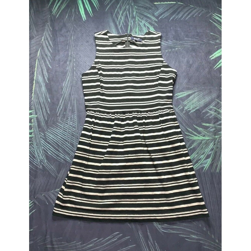 Madewell EUC Dress Black White Striped Sleeveless Crewneck A-line - S.